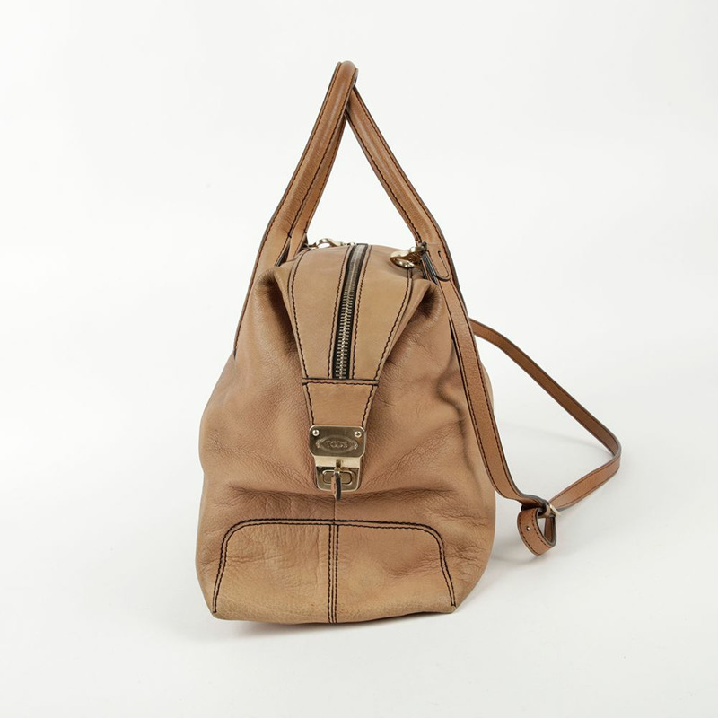 TODS 米色皮革 D 型手提包和單肩包-3