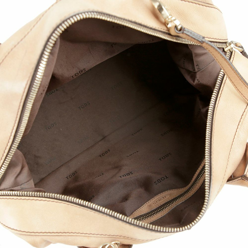 TODS 米色皮革 D 型手提包和單肩包-10