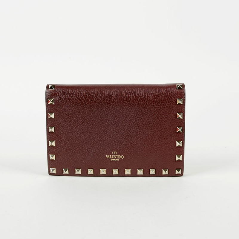 VALENTINO 勃根地紅皮革 Rockstud 翻蓋鏈條單肩包和斜背包-2