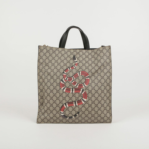 GUCCI 450950 GG Supreme 帆布王蛇印花托特包和單肩包