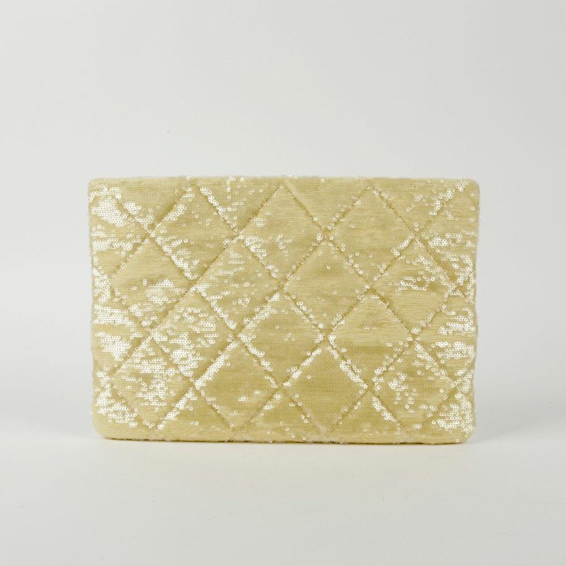 【包稅】CHANEL 淺黃色亮片19吋手拿包-3