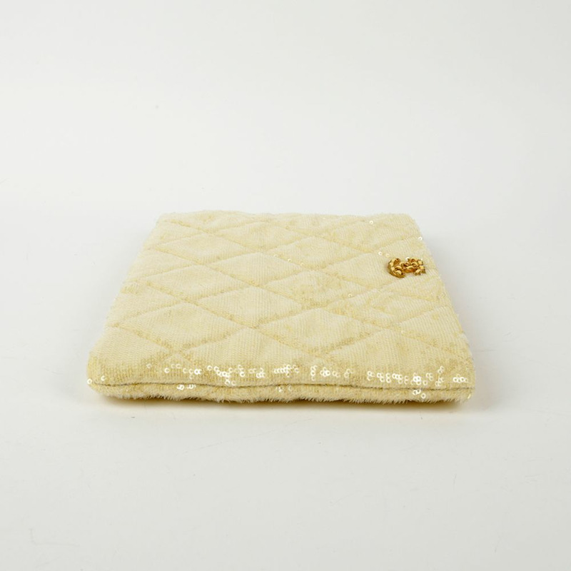 【包稅】CHANEL 淺黃色亮片19吋手拿包-4