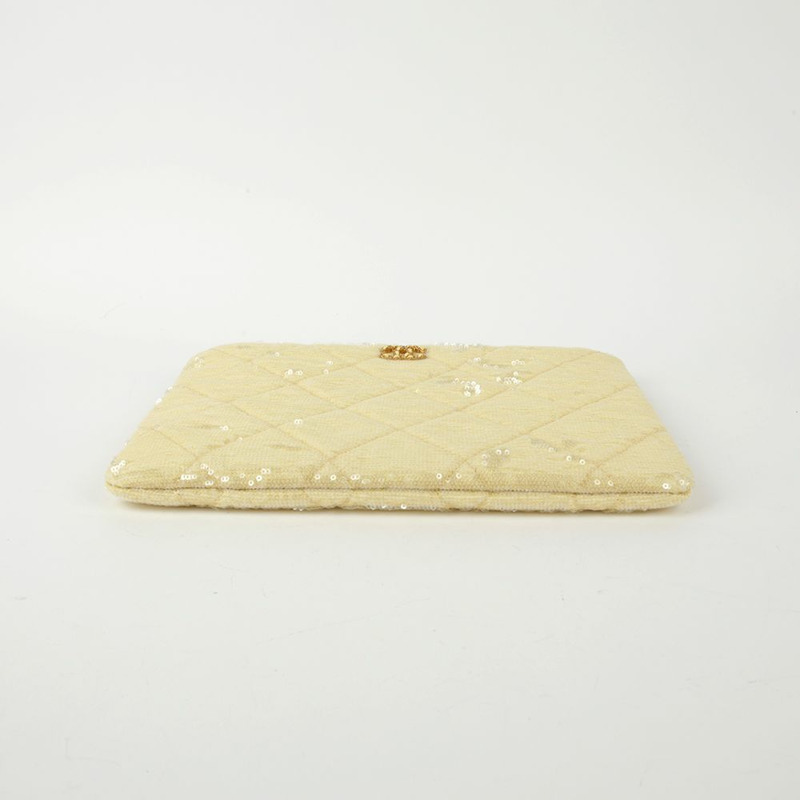 【包稅】CHANEL 淺黃色亮片19吋手拿包-5
