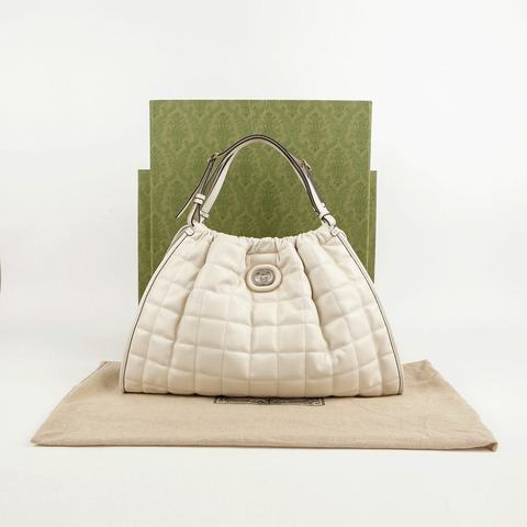GUCCI 中型白色皮革裝飾手提單肩包