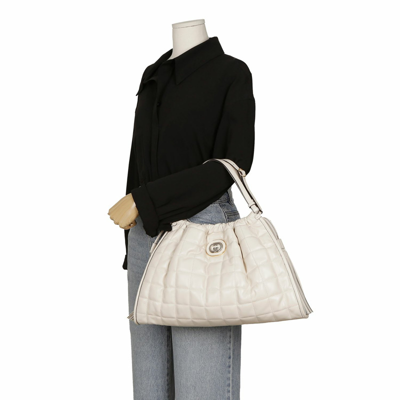 【包稅】GUCCI 中型白色皮革裝飾手提單肩包-6