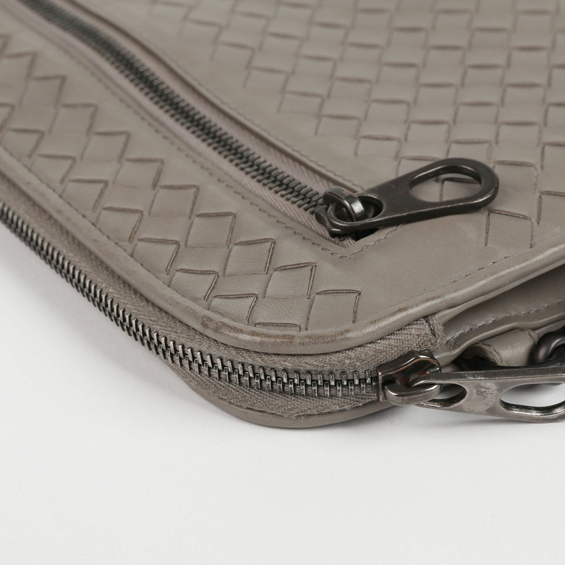 BOTTEGA VENETA 灰色 Intrecciato 皮革公事包手拿包-4