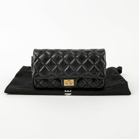 CHANEL 黑色復古小牛皮 2.55 鏈條腰包