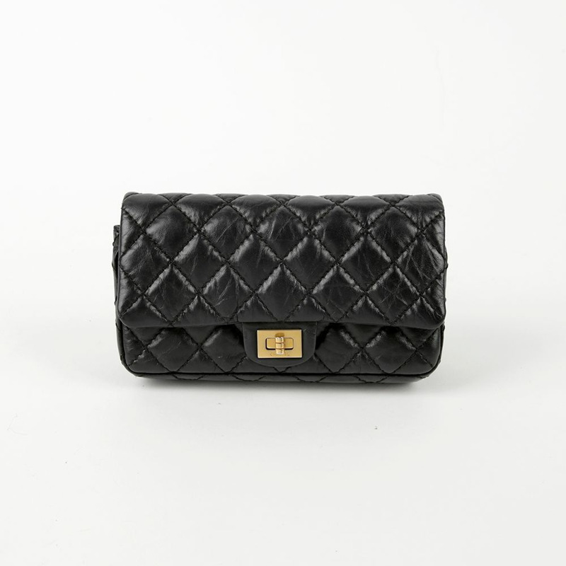 【包稅】CHANEL 黑色復古小牛皮 2.55 鏈條腰包-1