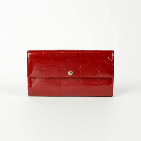 LOUIS VUITTON 紅色 Monogram Vernis 皮革 Sarah 長版皮夾