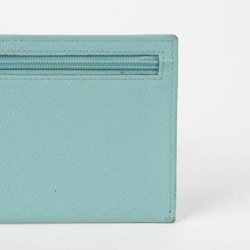 GUCCI 淺藍色 Micro Sima 皮革零錢包-2
