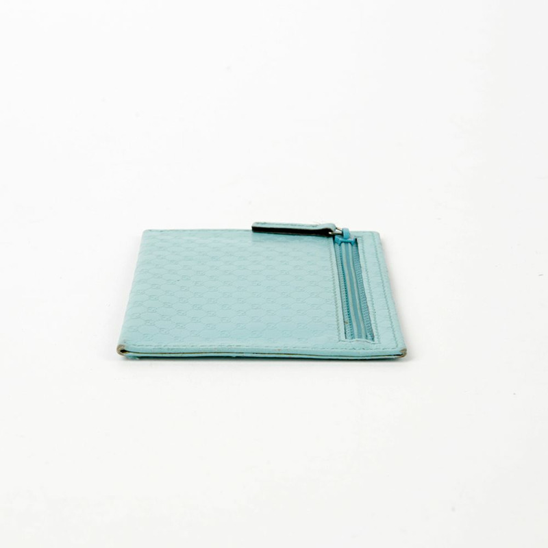 GUCCI 淺藍色 Micro Sima 皮革零錢包-6