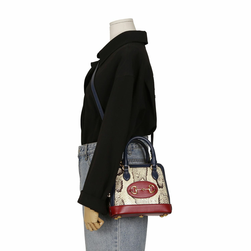 【包稅】GUCCI 迷你皮革飾邊蟒蛇馬銜扣 1955 手提單肩包-7