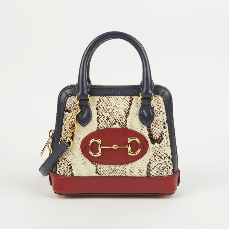 【包稅】GUCCI 迷你皮革飾邊蟒蛇馬銜扣 1955 手提單肩包-0