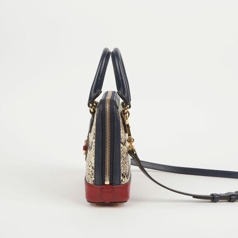 【包稅】GUCCI 迷你皮革飾邊蟒蛇馬銜扣 1955 手提單肩包-2