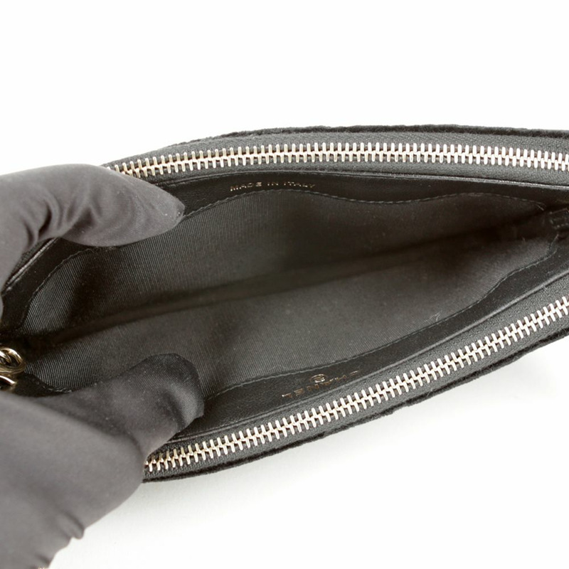 【包稅】CHANEL 黑色天鵝絨珍珠絎縫雙拉鍊WOC斜背包-12