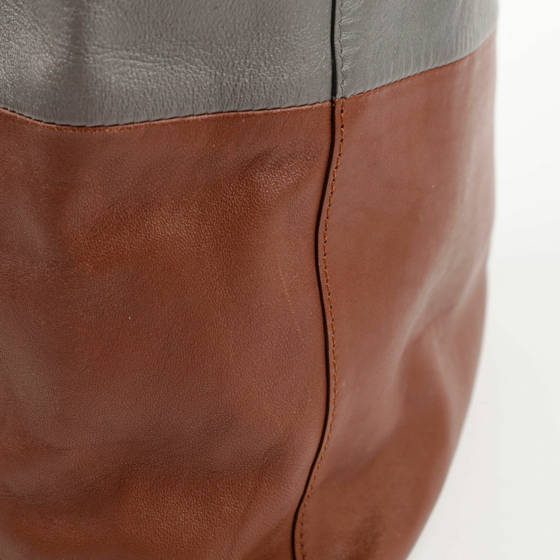 CELINE 灰棕色雙色皮革垂直 Cabas 手提包-7