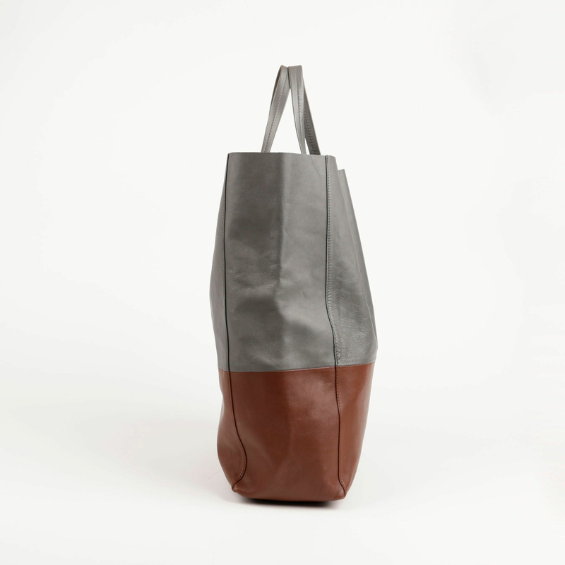 CELINE 灰棕色雙色皮革垂直 Cabas 手提包-14