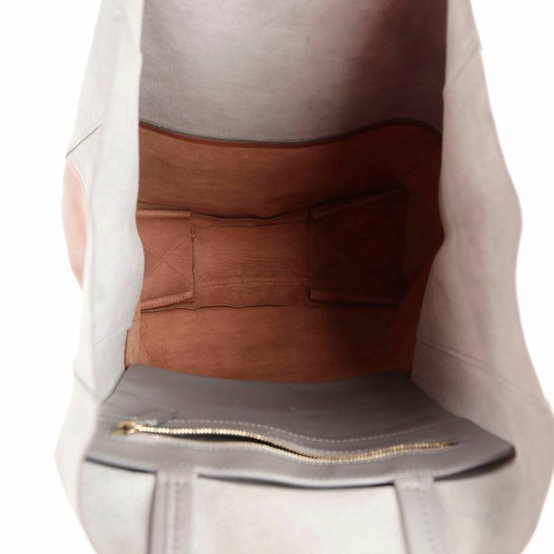 CELINE 灰棕色雙色皮革垂直 Cabas 手提包-22