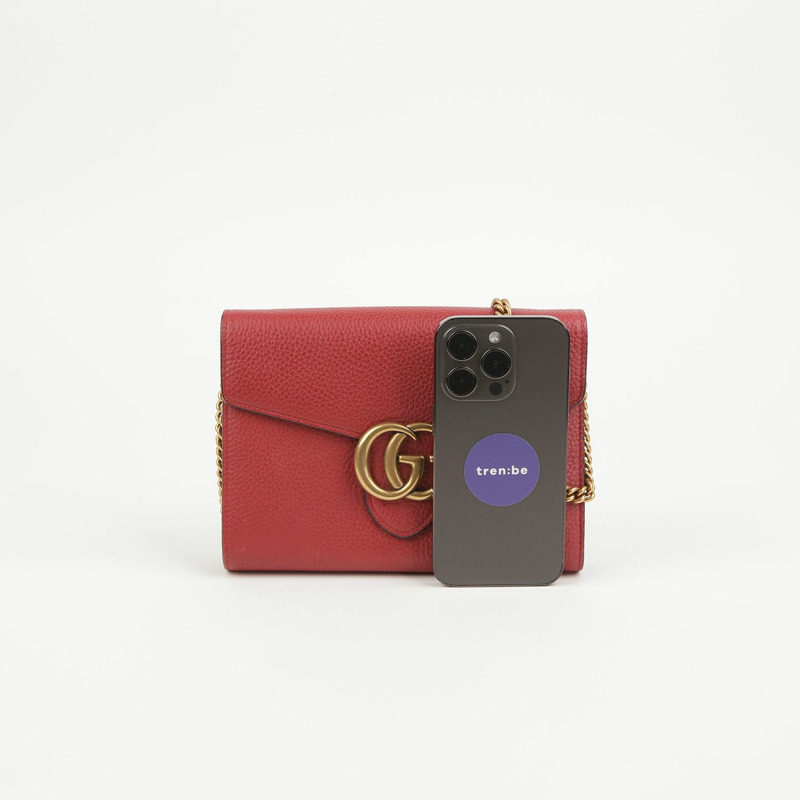 GUCCI 紅色皮革 GG Marmont 鏈條單肩斜背包-7