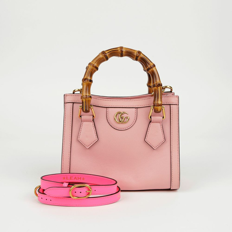 【包稅】GUCCI 迷你粉紅皮革戴安娜手提包和單肩包-0