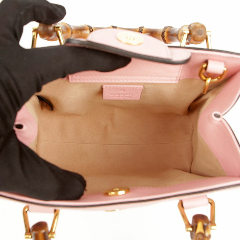 【包稅】GUCCI 迷你粉紅皮革戴安娜手提包和單肩包-6