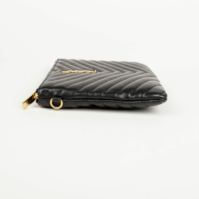 SAINT LAURENT 黑色馬特拉塞凸紋皮革 Monogram 手拿包-3
