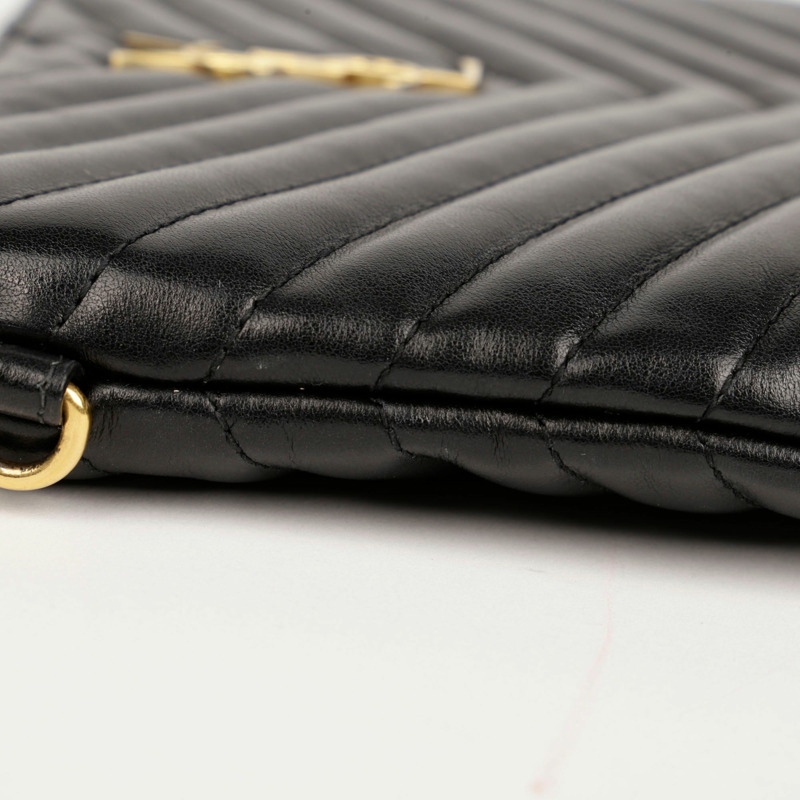 SAINT LAURENT 黑色馬特拉塞凸紋皮革 Monogram 手拿包-4