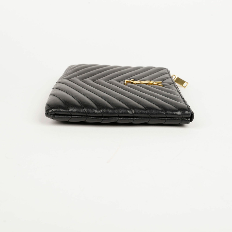 SAINT LAURENT 黑色馬特拉塞凸紋皮革 Monogram 手拿包-7