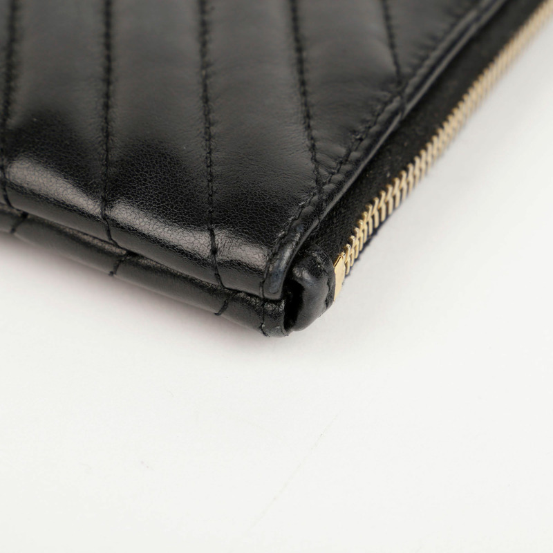 SAINT LAURENT 黑色馬特拉塞凸紋皮革 Monogram 手拿包-8