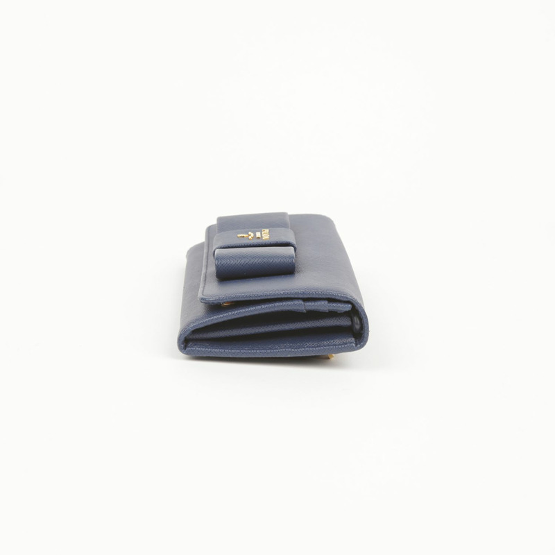 PRADA 藍色 Saffiano 皮革絲帶細部長版皮夾-2