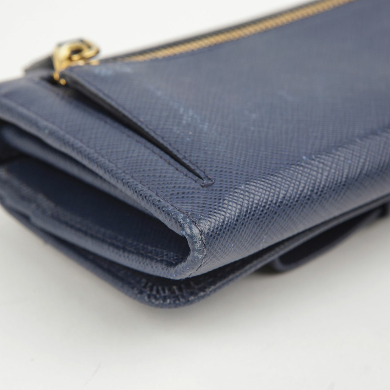 PRADA 藍色 Saffiano 皮革絲帶細部長版皮夾-6