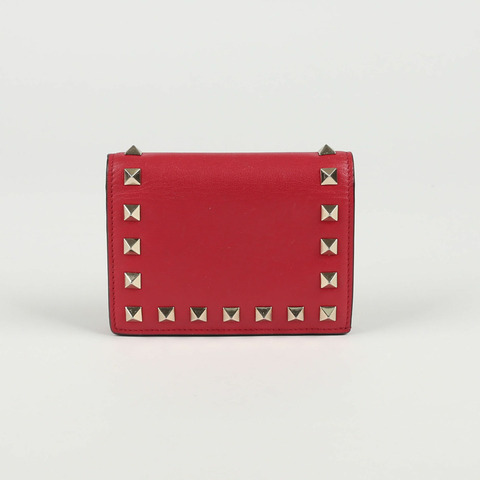 VALENTINO 紅色皮革 Rockstud 雙折皮夾