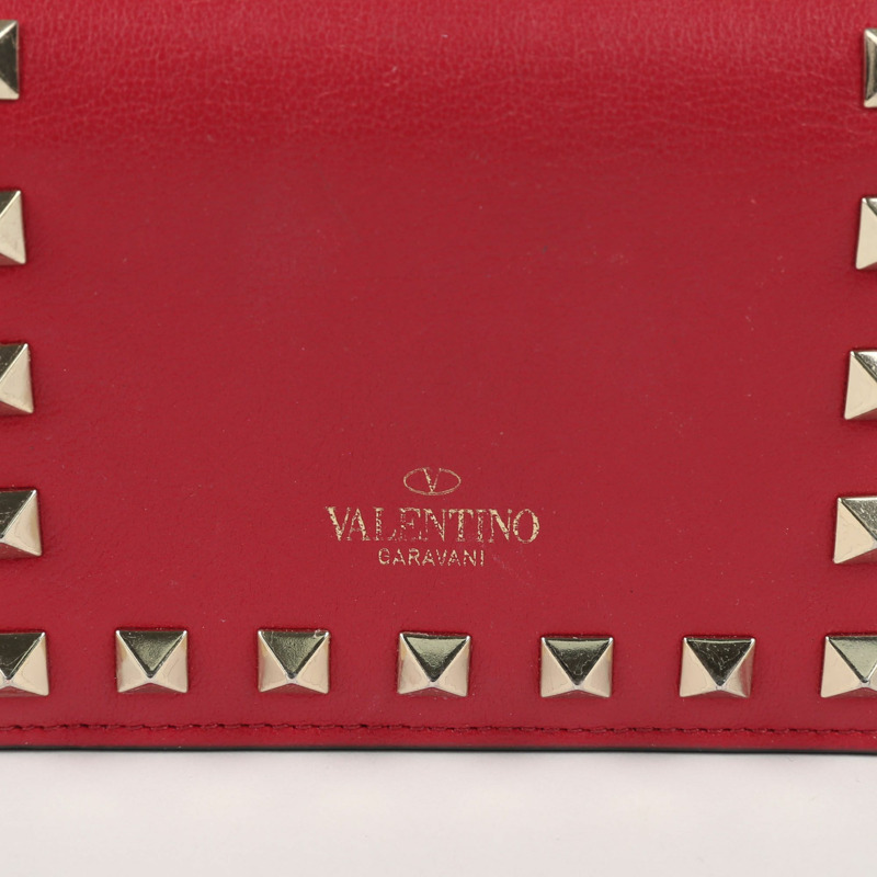 VALENTINO 紅色皮革 Rockstud 雙折皮夾-3