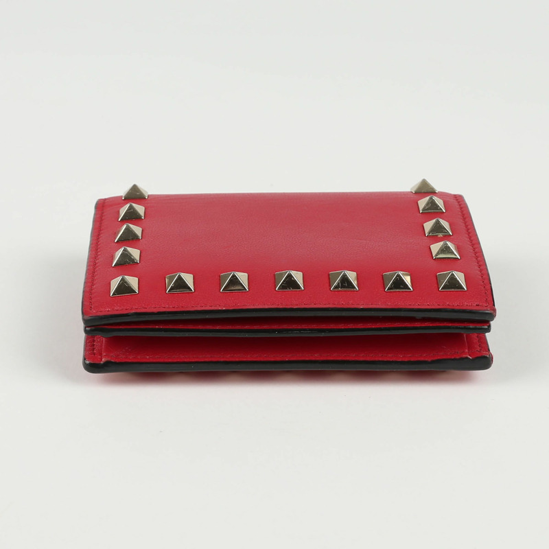 VALENTINO 紅色皮革 Rockstud 雙折皮夾-5