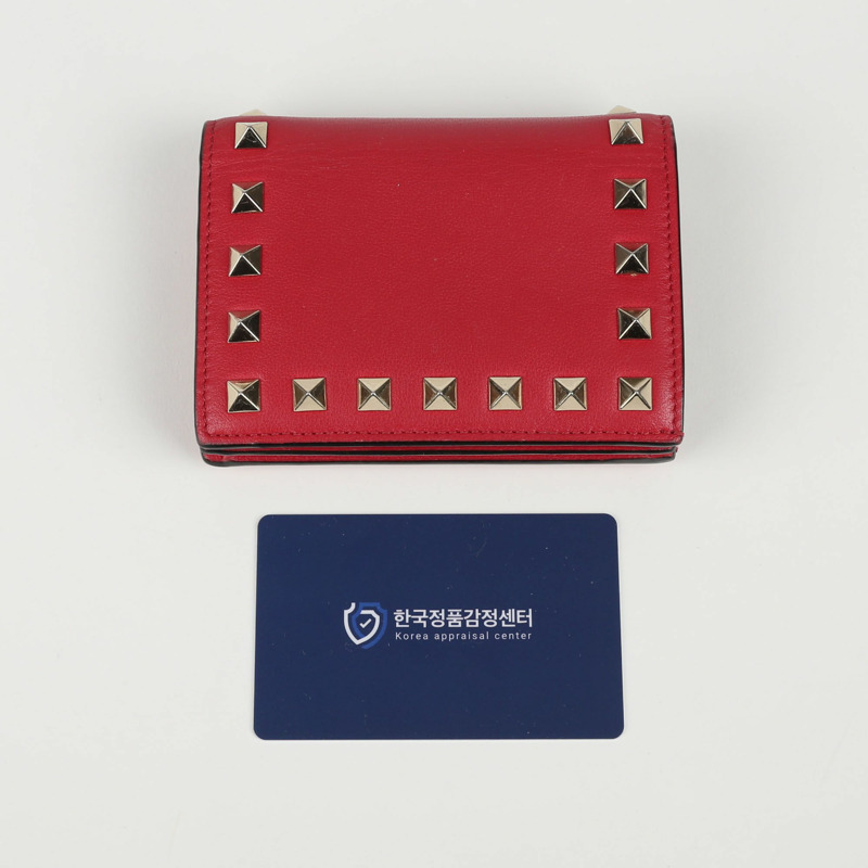 VALENTINO 紅色皮革 Rockstud 雙折皮夾-8