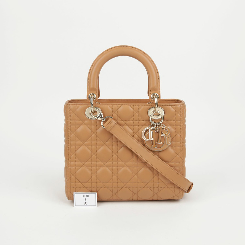 DIOR 中棕色藤格紋小羊皮女士手提包和單肩包-0