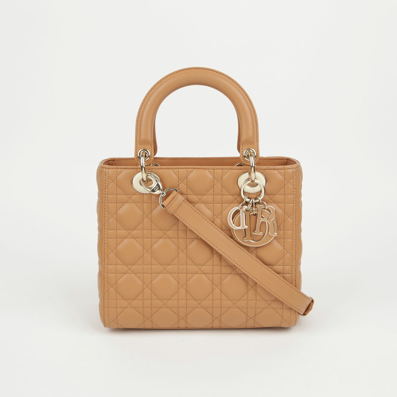 DIOR 中棕色藤格紋小羊皮女士手提包和單肩包-1