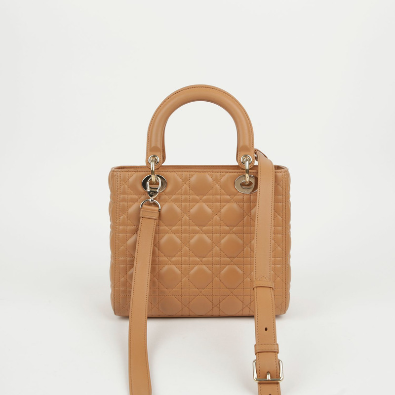 DIOR 中棕色藤格紋小羊皮女士手提包和單肩包-2