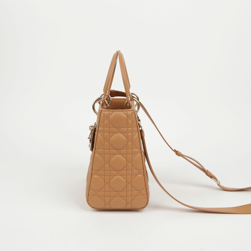 DIOR 中棕色藤格紋小羊皮女士手提包和單肩包-3