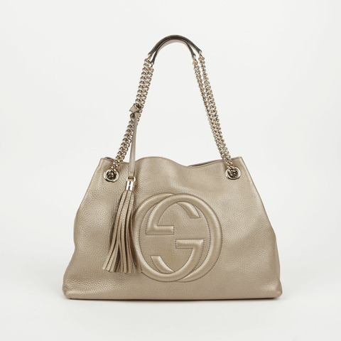 GUCCI 金屬金皮革 Soho 流蘇鏈條單肩包