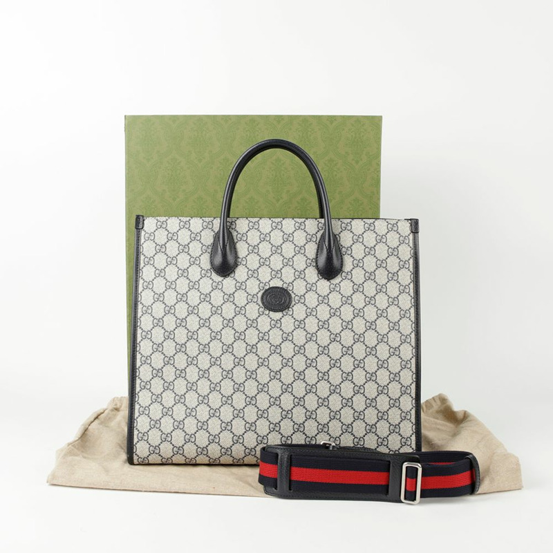 【包稅】GUCCI 中型藍色 GG Supreme 帆布互扣式 G 手提單肩包-0