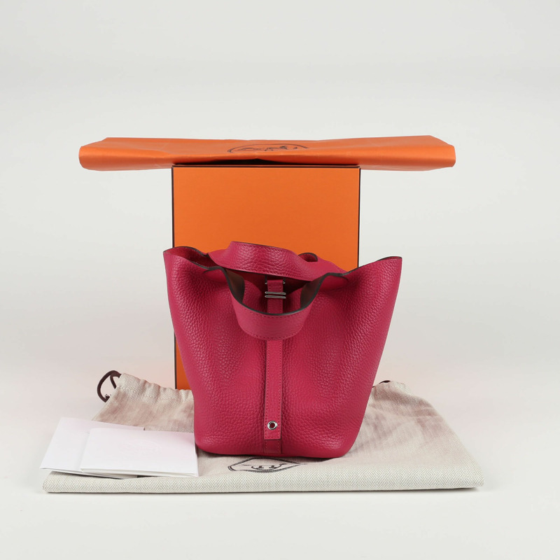 【包稅】HERMES 18號覆盆子色Clemence皮革Picotan鎖扣手提包-0