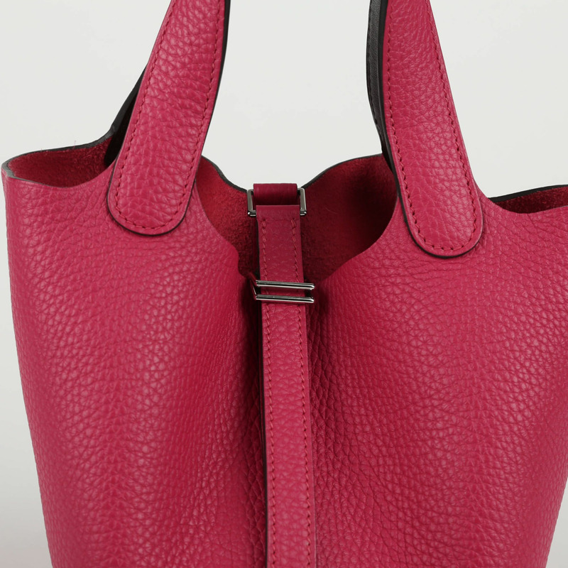 【包稅】HERMES 18號覆盆子色Clemence皮革Picotan鎖扣手提包-2