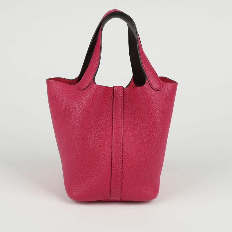 【包稅】HERMES 18號覆盆子色Clemence皮革Picotan鎖扣手提包-4