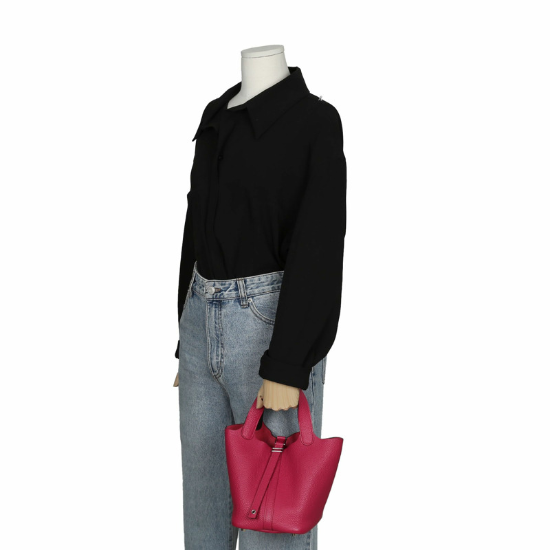 【包稅】HERMES 18號覆盆子色Clemence皮革Picotan鎖扣手提包-9