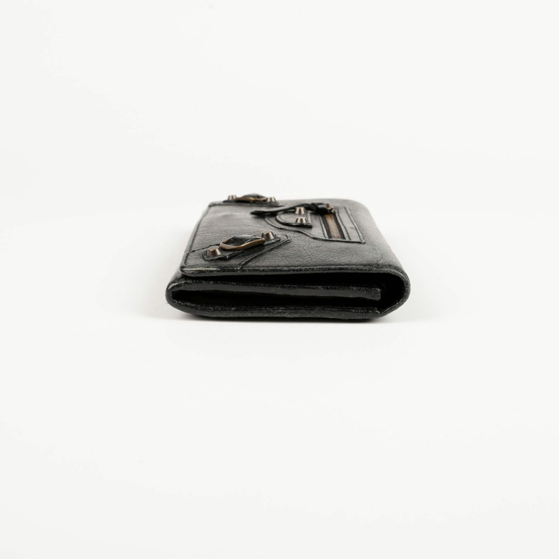 BALENCIAGA 經典摩托車長皮夾黑色皮革-7