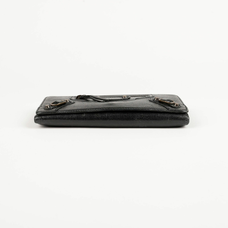 BALENCIAGA 經典摩托車長皮夾黑色皮革-8