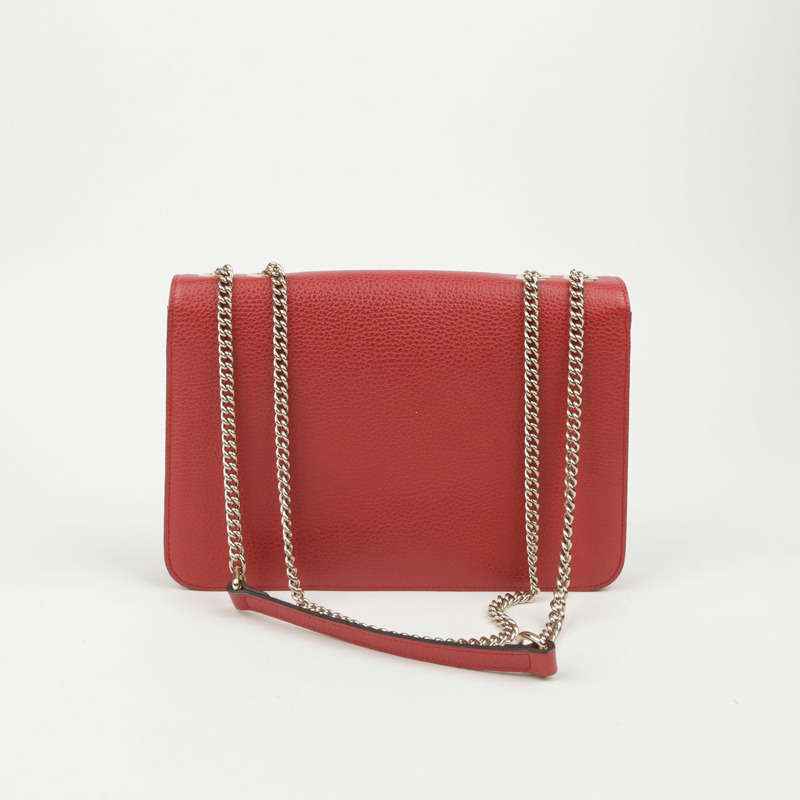 【包稅】GUCCI 中型紅色皮革扣環鏈條單肩斜背包-2