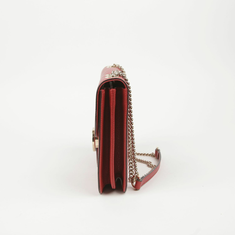 【包稅】GUCCI 中型紅色皮革扣環鏈條單肩斜背包-3