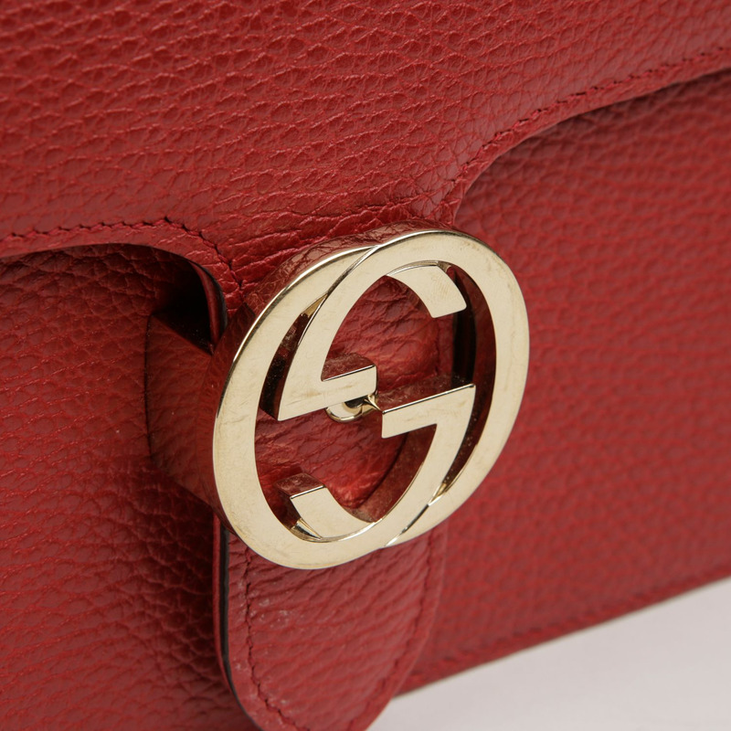 【包稅】GUCCI 中型紅色皮革扣環鏈條單肩斜背包-5